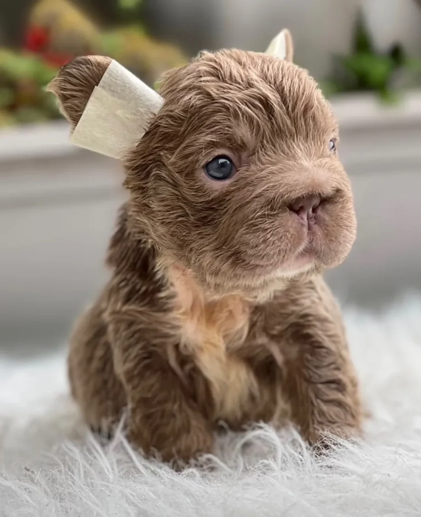 Cachorro Bulldog Francés fluffy chocolate and tan
