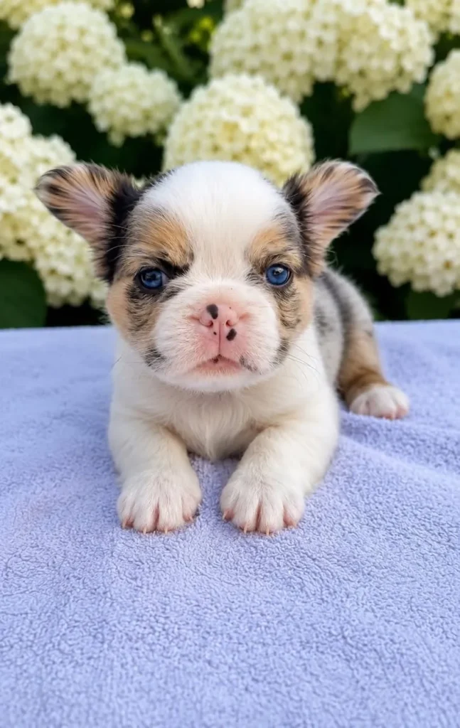 Cachorro Bulldog Francés fluffy merle tricolor de ojos azules para entrega en Valledupar